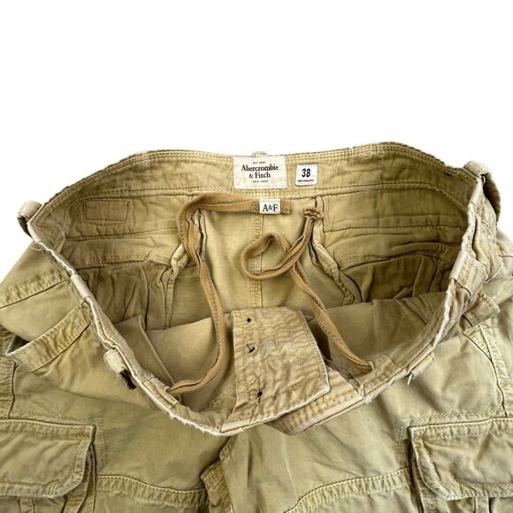 Abercrombie Fitch Cargo Shorts Men 38 Khaki Tan Heavy Distressed Paratrooper Y2K - Picture 4 of 14